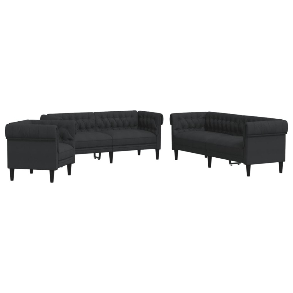 vidaXL Set de canapele, 3 piese, negru, textil