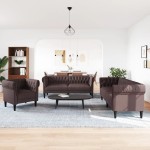 vidaXL Set canapele, 3 piese, maro închis, material textil