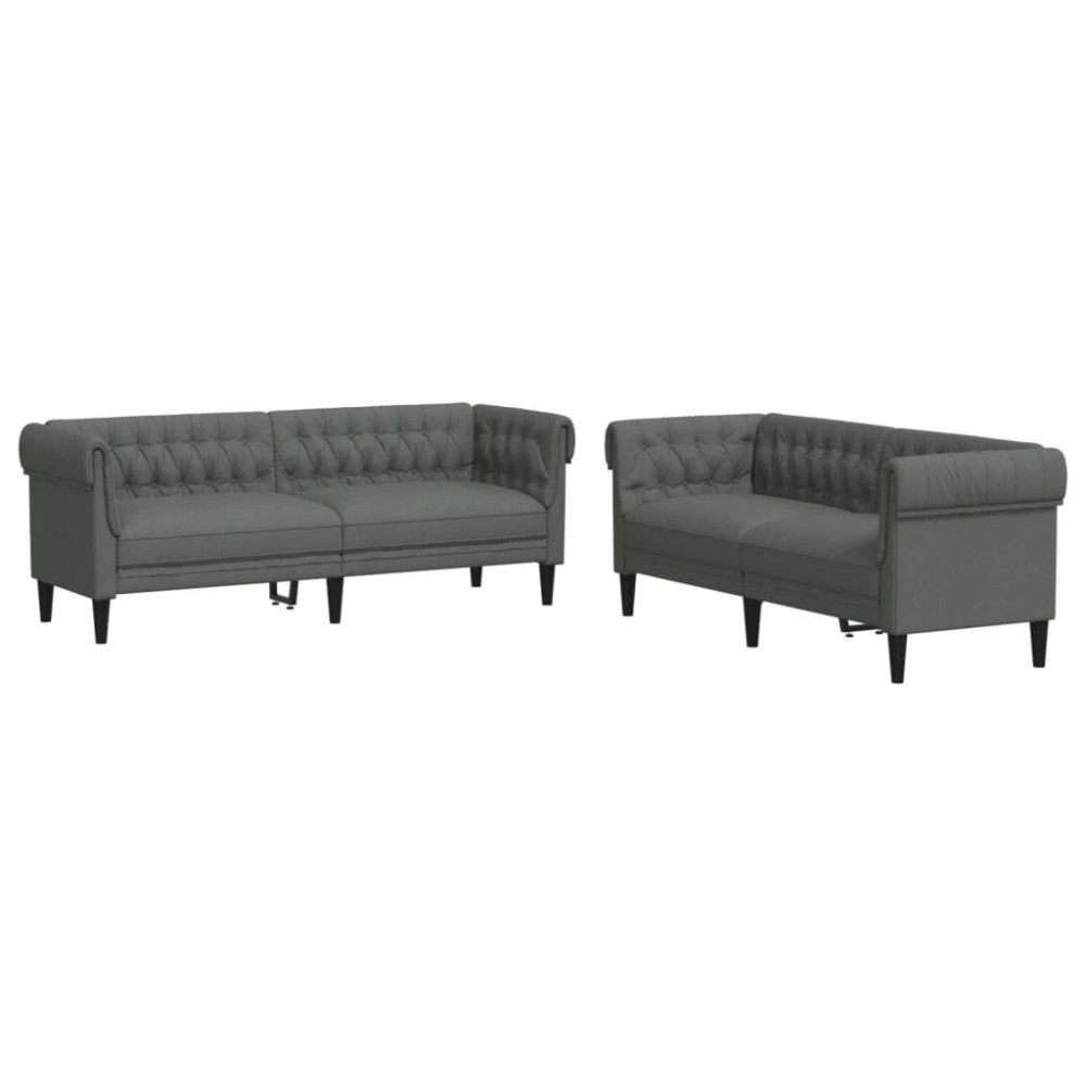 vidaXL Set de canapele, 2 piese, gri închis, material textil