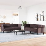 vidaXL Set canapele, 2 piese, maro închis, material textil