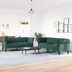 vidaXL Set canapele, 2 piese, verde închis, material textil