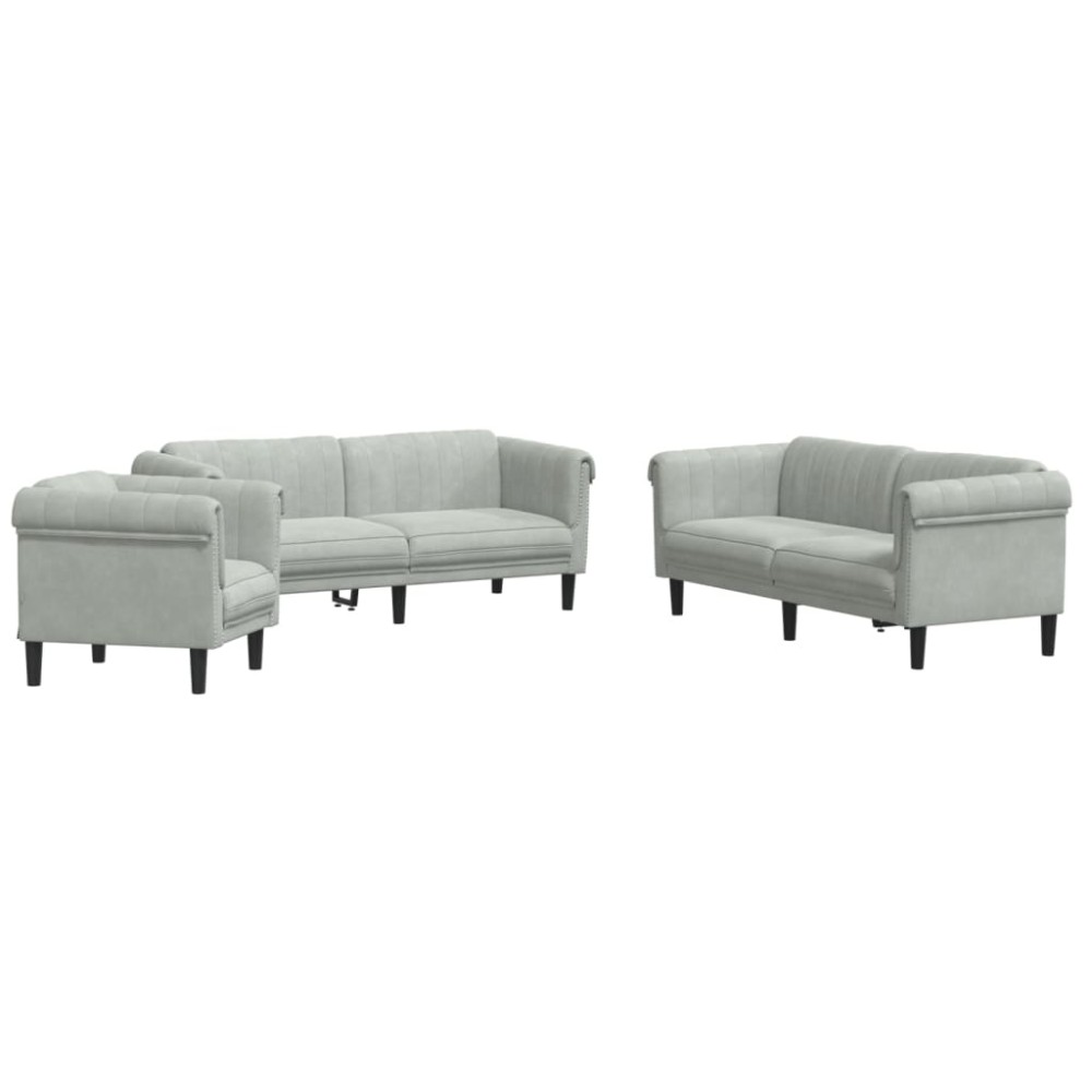 vidaXL Set de canapele, 3 piese, gri deschis, catifea