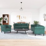 vidaXL Set de canapele, 3 piese, verde închis, catifea vidaXL Set de canapele, 3 piese, verde închis, catifea