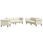 vidaXL Set de canapele, 3 piese, crem, catifea vidaXL Set de canapele, 3 piese, crem, catifea