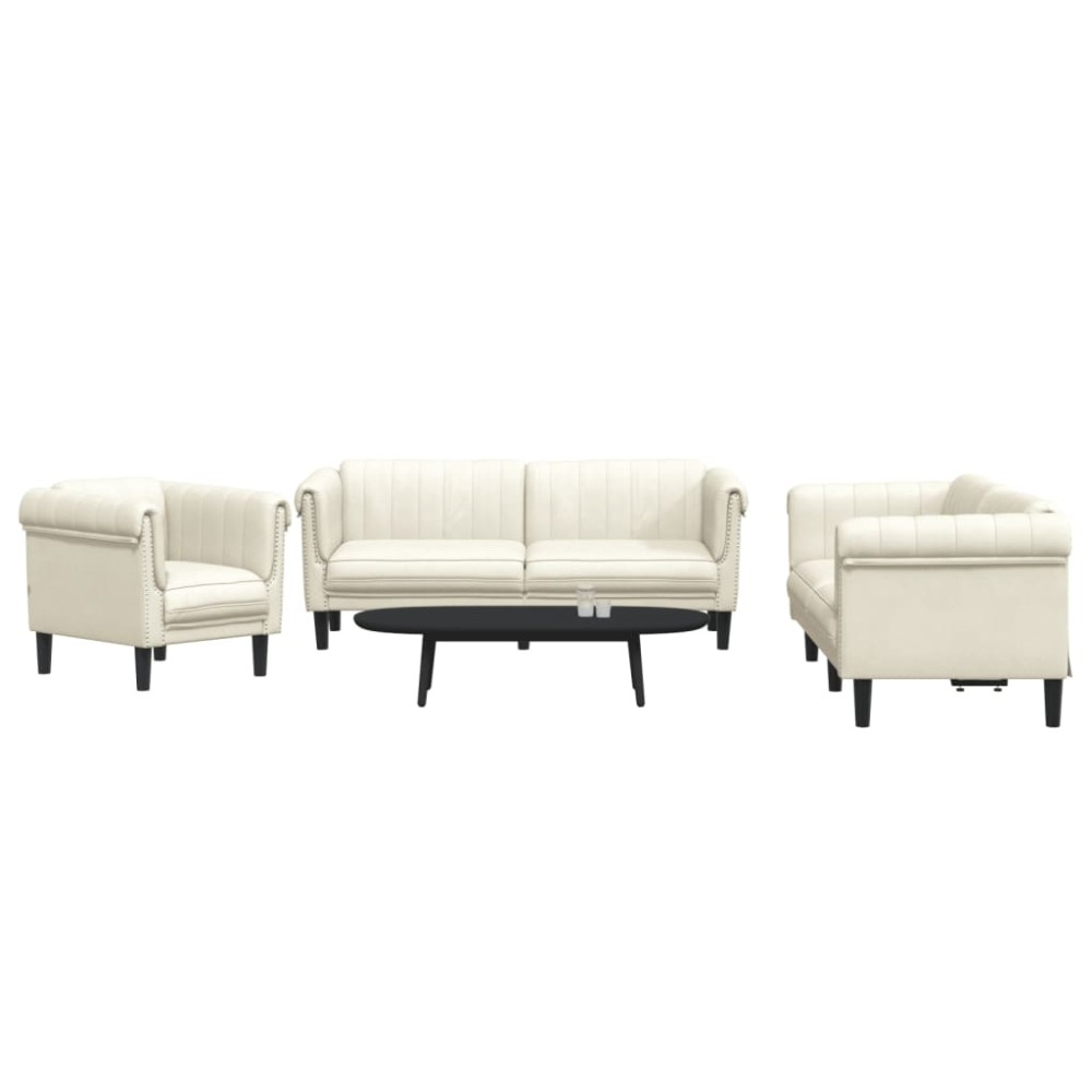 vidaXL Set de canapele, 3 piese, crem, catifea
