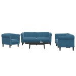 vidaXL Set de canapele, 3 piese, albastru, catifea vidaXL Set de canapele, 3 piese, albastru, catifea