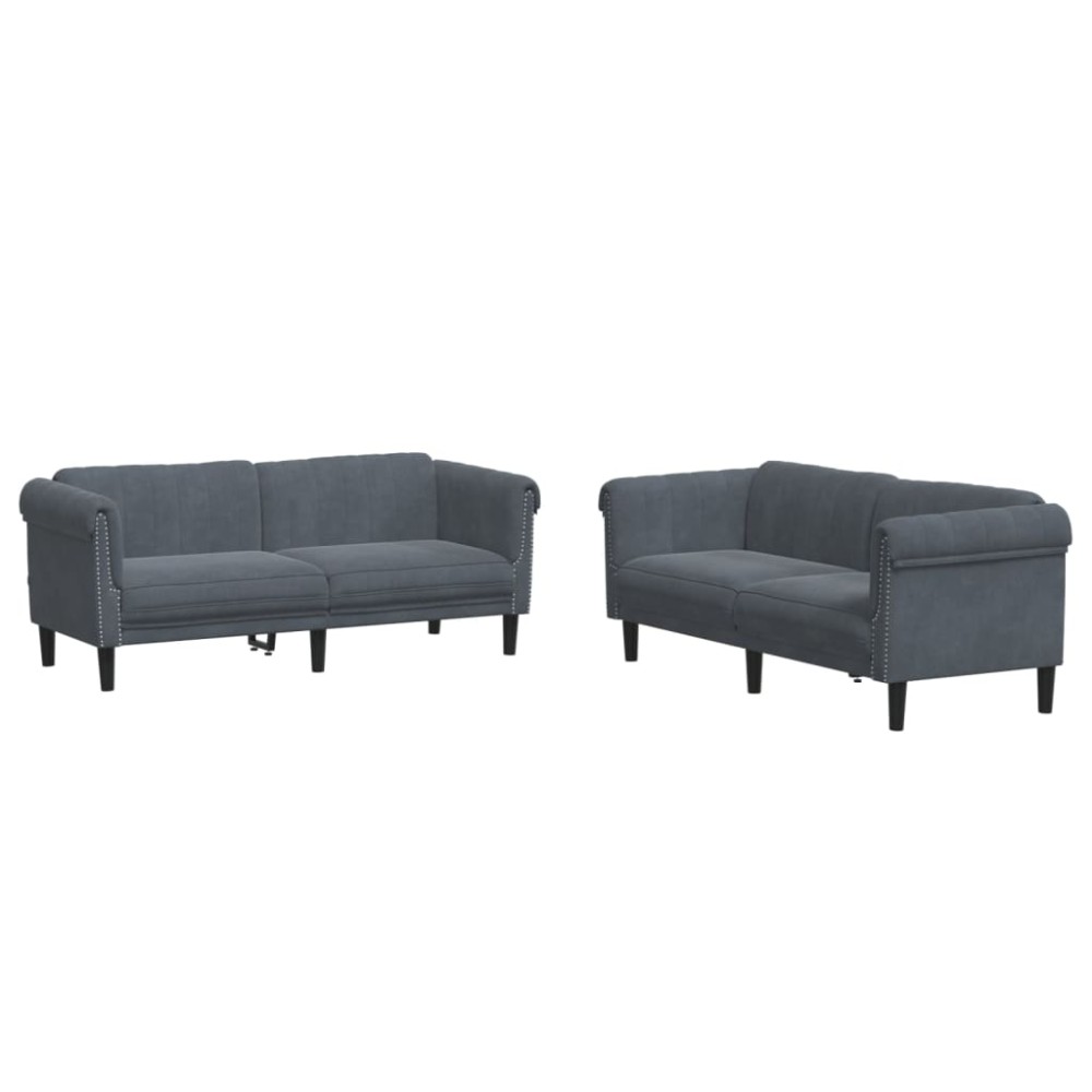 vidaXL Set canapea, 2 piese, gri închis, catifea