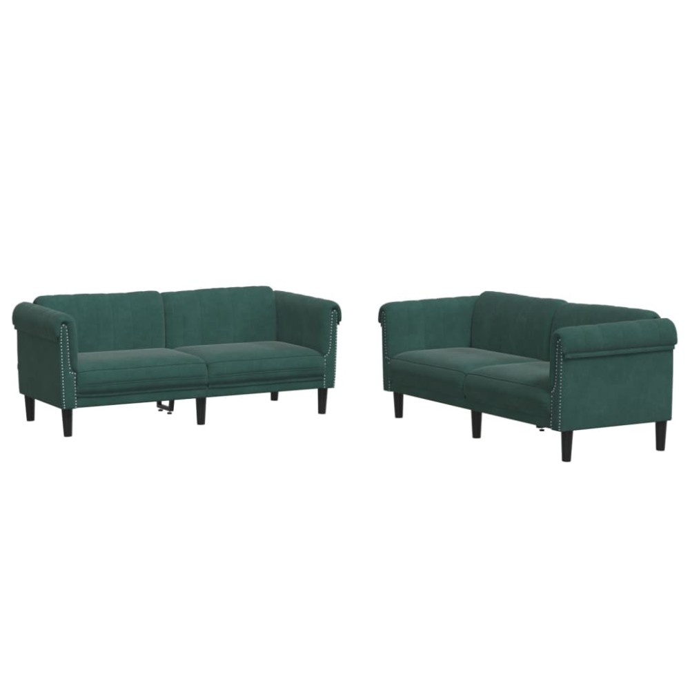 vidaXL Set canapele, 2 piese, verde închis, catifea