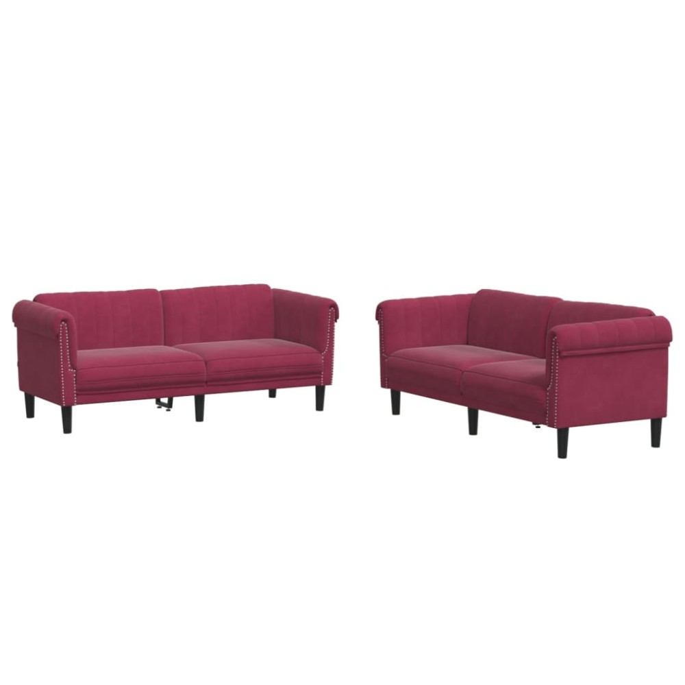 vidaXL Set canapele, 2 piese, roșu vin, catifea