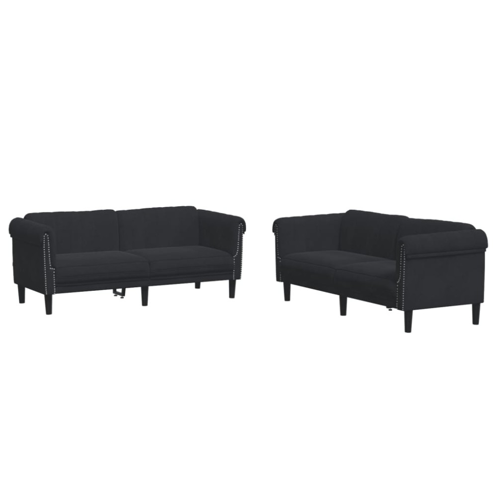 vidaXL Set canapea 2 piese, negru, catifea