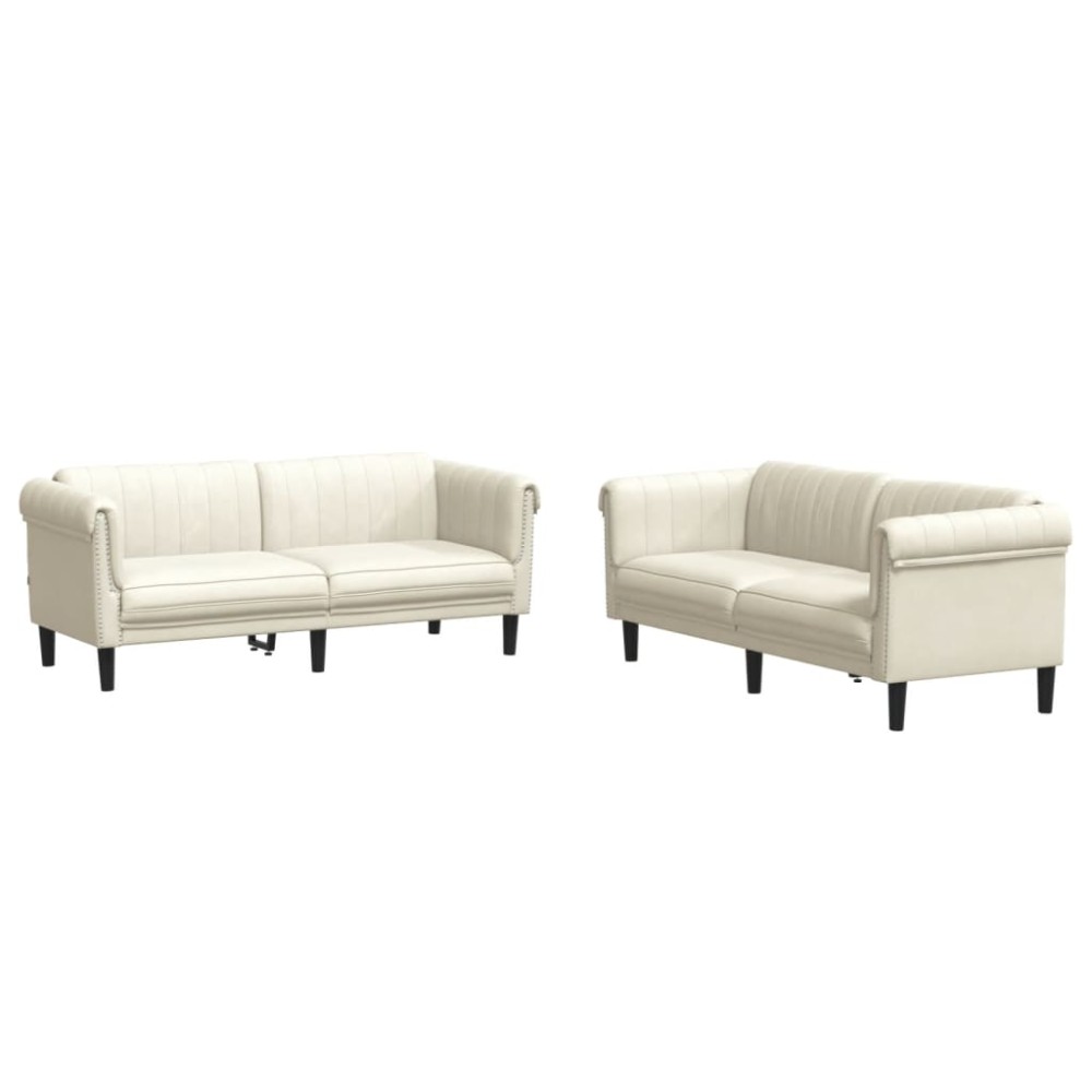 vidaXL Set canapea 2 piese, crem, catifea