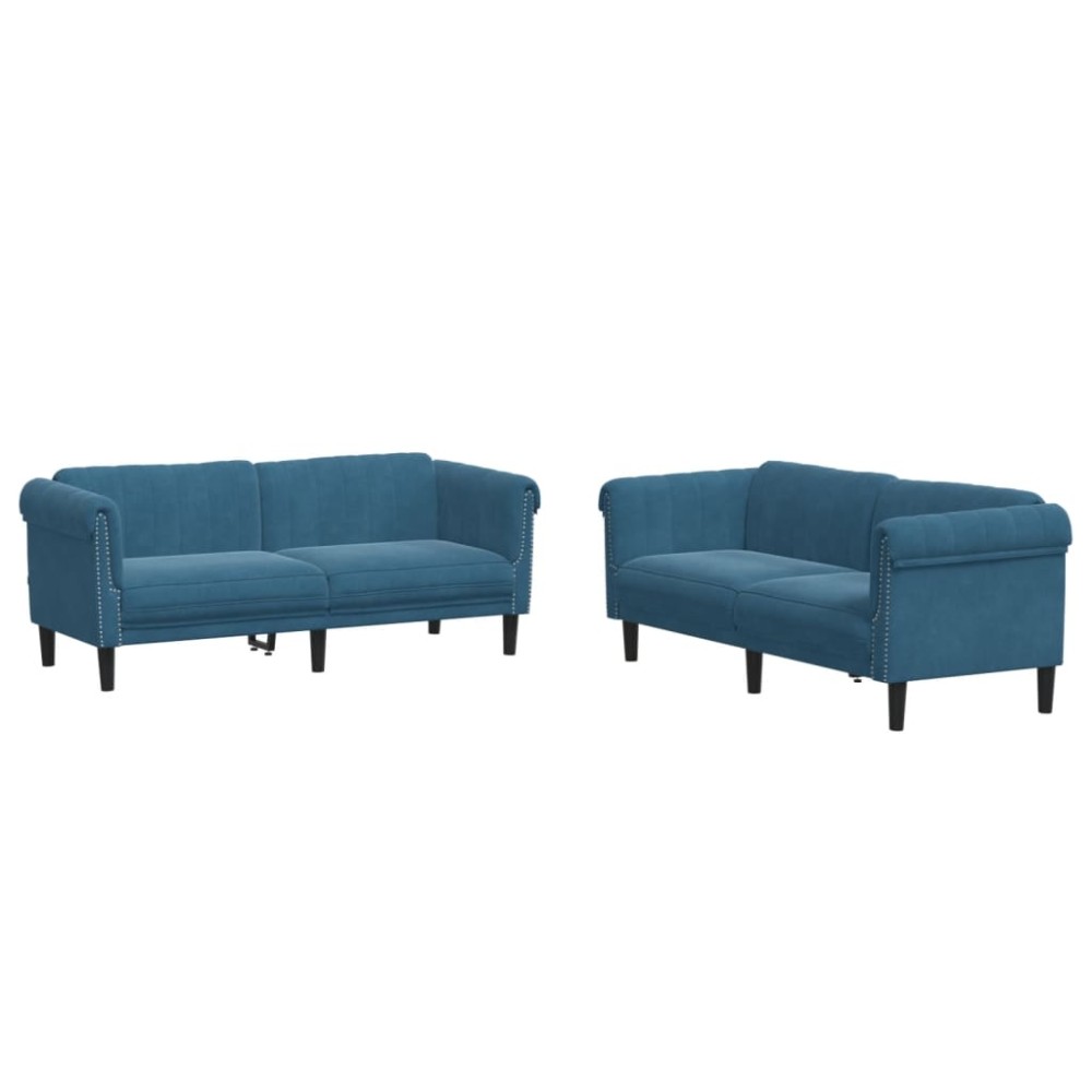 vidaXL Set canapea 2 piese, albastru, catifea