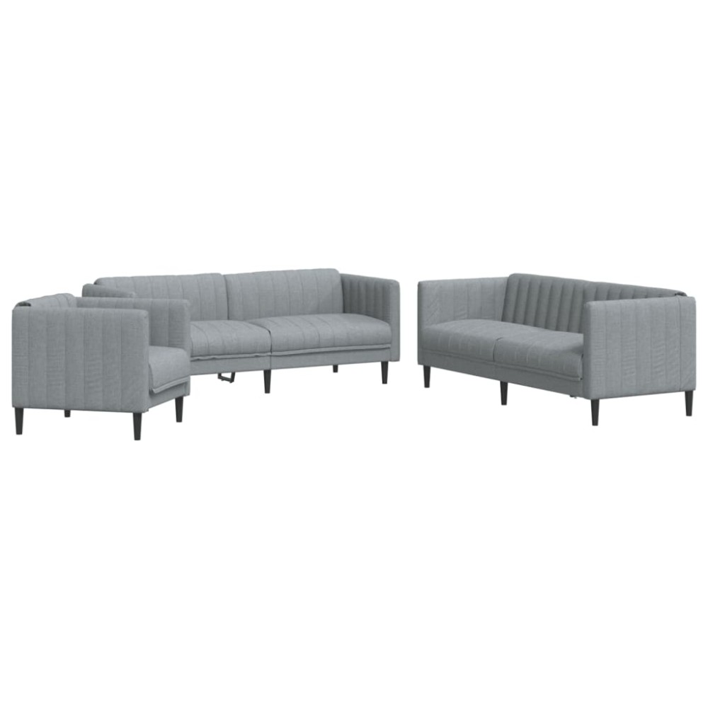 vidaXL Set de canapele, 3 piese, gri deschis, textil