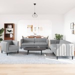 vidaXL Set de canapele, 3 piese, gri deschis, textil vidaXL Set de canapele, 3 piese, gri deschis, textil