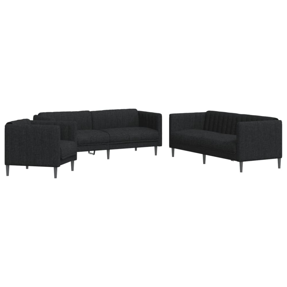 vidaXL Set de canapele, 3 piese, negru, textil