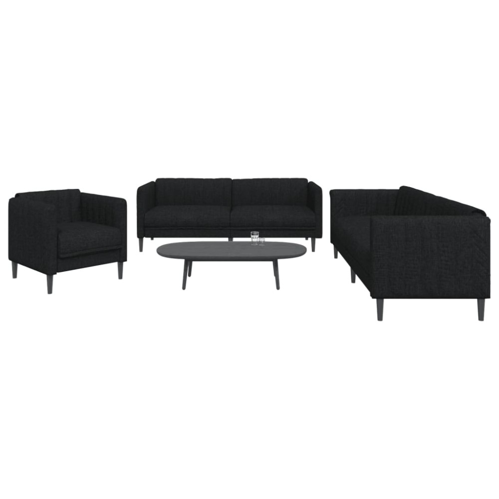 vidaXL Set de canapele, 3 piese, negru, textil