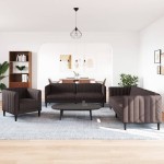 vidaXL Set canapele, 3 piese, maro închis, material textil vidaXL Set canapele, 3 piese, maro închis, material textil