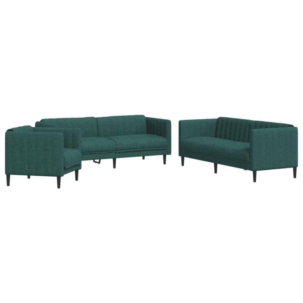 vidaXL Set canapele, 3 piese, verde închis, material textil