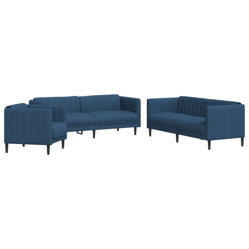 vidaXL Set canapele, 3 piese, albastru, material textil