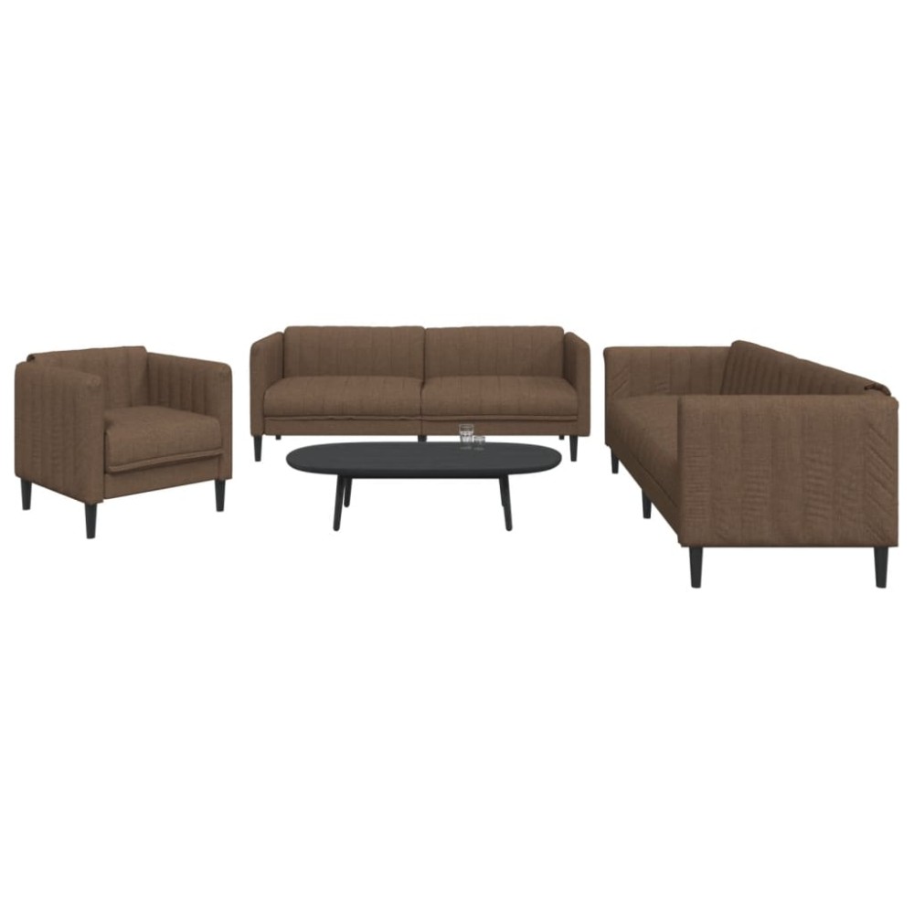 vidaXL Set de canapele, 3 piese, maro, textil