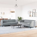 vidaXL Set de canapele, 2 piese, gri deschis, material textil vidaXL Set de canapele, 2 piese, gri deschis, material textil