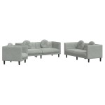 vidaXL Set de canapele, 3 piese, cu perne, gri deschis, catifea vidaXL Set de canapele, 3 piese, cu perne, gri deschis, catifea
