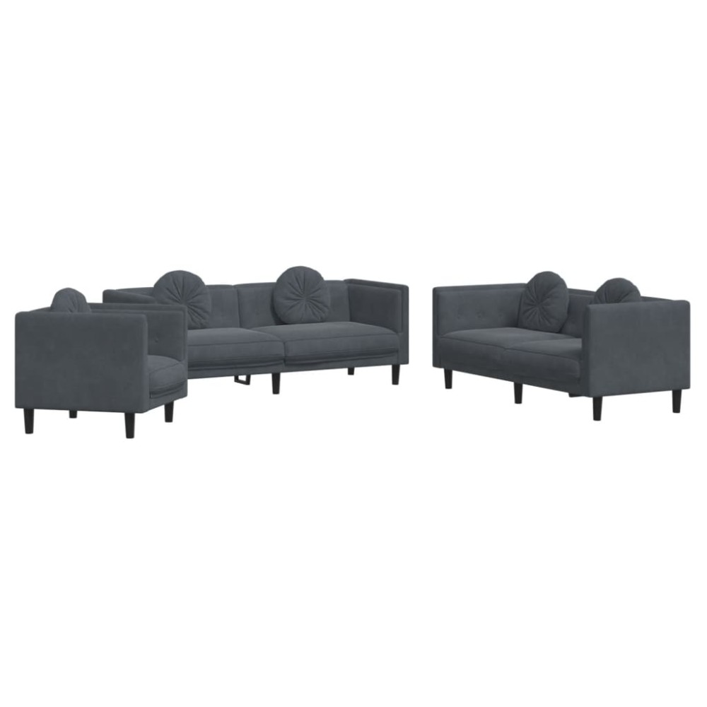 vidaXL Set canapea cu perne, 3 piese, gri închis, catifea