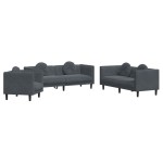 vidaXL Set canapea cu perne, 3 piese, gri închis, catifea