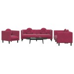 vidaXL Set canapele cu perne, 3 piese, roșu vin, catifea vidaXL Set canapele cu perne, 3 piese, roșu vin, catifea