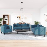 vidaXL Set de canapele cu perne, 3 piese, albastru, catifea vidaXL Set de canapele cu perne, 3 piese, albastru, catifea