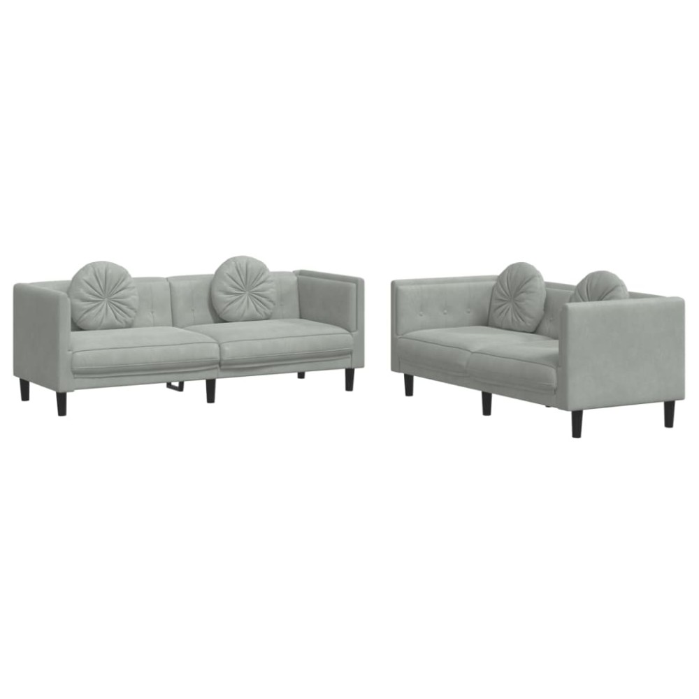 vidaXL Set canapea cu perne, 2 piese, gri deschis, catifea