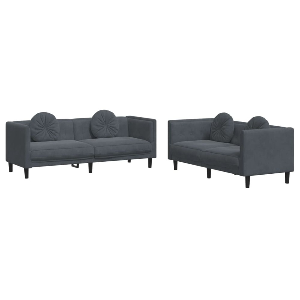 vidaXL Set canapea cu perne, 2 piese, gri închis, catifea