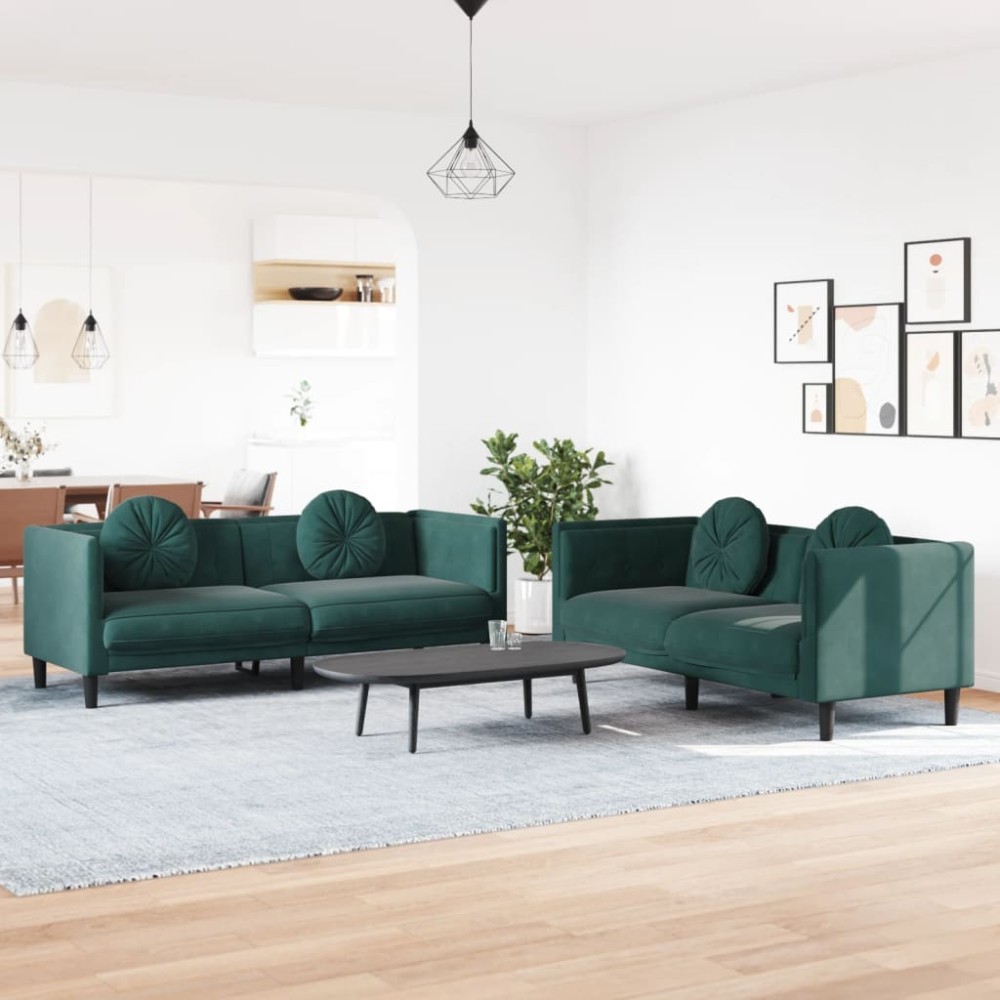 vidaXL Set canapea cu perne, 2 piese, verde închis, catifea
