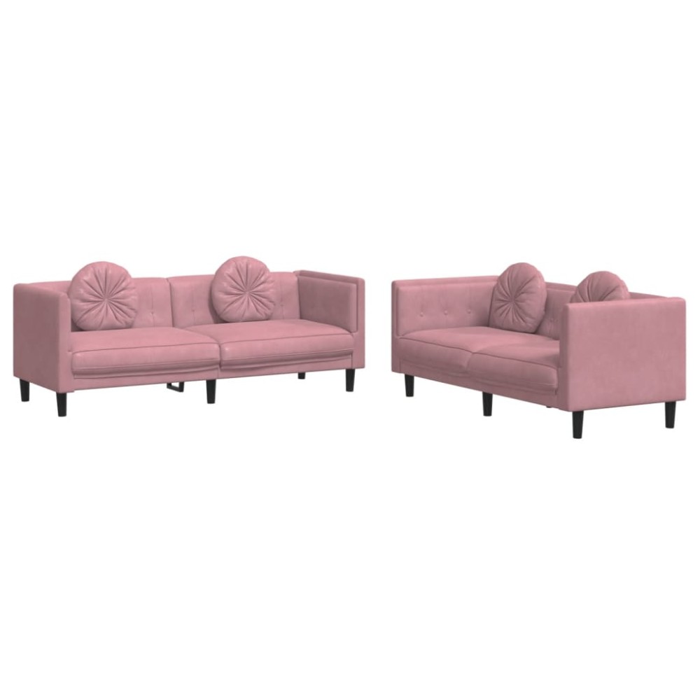 vidaXL Set canapea cu perne, 2 piese, roz, catifea