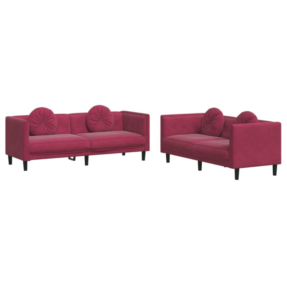 vidaXL Set canapele cu perne, 2 piese, roșu vin, catifea