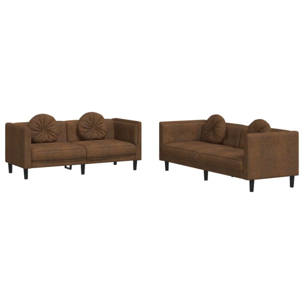 vidaXL Set de canapele cu perne, 2 piese, maro, catifea