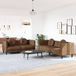 vidaXL Set de canapele cu perne, 2 piese, maro, catifea