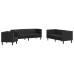 vidaXL Set canapele Chesterfield cu 3 locuri, negru, piele eco. vidaXL Set canapele Chesterfield cu 3 locuri, negru, piele eco.