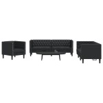 vidaXL Set canapele Chesterfield cu 3 locuri, negru, piele eco. vidaXL Set canapele Chesterfield cu 3 locuri, negru, piele eco.