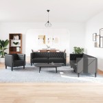 vidaXL Set canapele Chesterfield cu 3 locuri, negru, piele eco. vidaXL Set canapele Chesterfield cu 3 locuri, negru, piele eco.