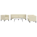 vidaXL Set canapele Chesterfield cu 3 locuri, crem, piele eco. vidaXL Set canapele Chesterfield cu 3 locuri, crem, piele eco.