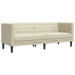 vidaXL Set canapele Chesterfield cu 3 locuri, crem, piele eco. vidaXL Set canapele Chesterfield cu 3 locuri, crem, piele eco.