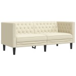 vidaXL Set canapele Chesterfield cu 3 locuri, crem, piele eco. vidaXL Set canapele Chesterfield cu 3 locuri, crem, piele eco.