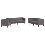 vidaXL Set canapele Chesterfield cu 3 locuri, gri, piele eco. vidaXL Set canapele Chesterfield cu 3 locuri, gri, piele eco.