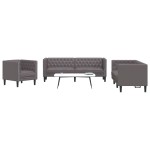 vidaXL Set canapele Chesterfield cu 3 locuri, gri, piele eco. vidaXL Set canapele Chesterfield cu 3 locuri, gri, piele eco.