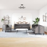 vidaXL Set canapele Chesterfield cu 3 locuri, gri, piele eco. vidaXL Set canapele Chesterfield cu 3 locuri, gri, piele eco.