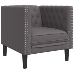 vidaXL Set canapele Chesterfield cu 3 locuri, gri, piele eco. vidaXL Set canapele Chesterfield cu 3 locuri, gri, piele eco.