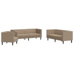 vidaXL Set canapele Chesterfield cu 3 locuri, cappuccino, piele eco.