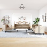 vidaXL Set canapele Chesterfield cu 3 locuri, cappuccino, piele eco.