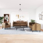 vidaXL Set canapele Chesterfield cu 3 locuri, maro piele întoarsă eco. vidaXL Set canapele Chesterfield cu 3 locuri, maro piele întoarsă eco.